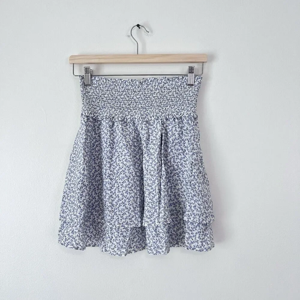 Rails Addison Blue Garden Floral Smocked Tiered Mini Skirt XS Cottagecore Boho